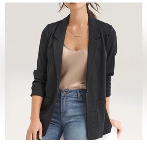 Garnet Hill Dark Heather Gray Knit Relaxed One Button Blazer Jacket